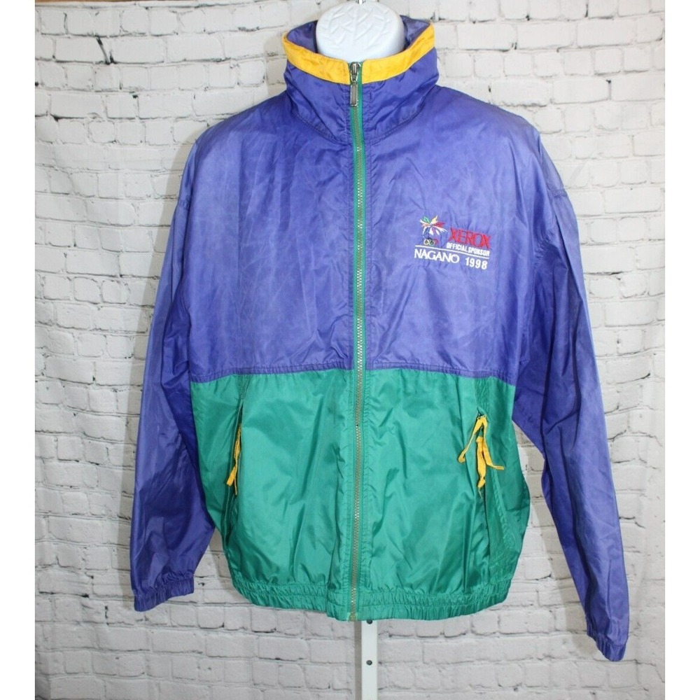 1998 Vintage Swingster Jacket Men's M Green/Purple Zip Up Nylon Olympics Nagano